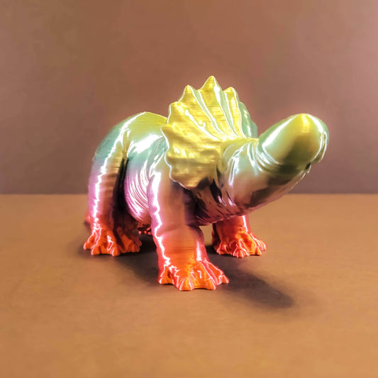 Triceratops Dinosaur Gag Gift in Shiny Silk Colors | Bachelorette Favor, Miniature Dinosaur Gag Gift, Bedroom Art Décor, Homoerotic Romance Art Gift